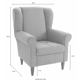 Home Affaire Ohrensessel Asino Polyester 80 x 102 x 86 cm Grau mit Federkern