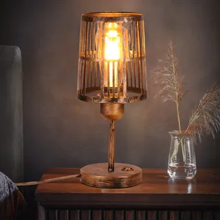AIRTWESD E27 Tischleuchte Metallkäfigleuchte Tisch LED Schreibtisch Nachttischlampe Schlafzimmer Lesen Rustikal Industrielle Vintage LED Nachttischlampe Dekorativ