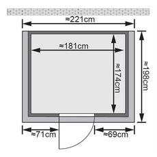 Bild von Sauna Mojave 40mm Dachkranz + Ofen 9kW intern classic Tür