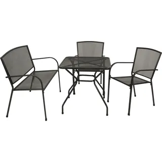 DEGAMO Gartengarnitur CLASSIC 4-teilig (2x Stapelsessel, 1x Bank 2er, 1x Tisch 70x70cm), Streckmetall anthrazit - Grau