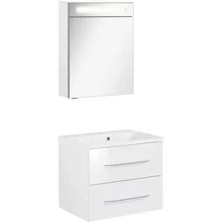 Mid.you Badezimmer , Weiß, Weiß Hochglanz , Metall , 3-teilig , 2 Fächer , 2 Schublade(n),2 Schublade(n) Schubladen , 60x118.9x45.7 cm , hängend , Badezimmer, Badmöbelsets & Badmöbelserien, Badmöbel-Sets