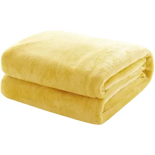 Kuscheldecke Flauschige extra weich & warm Wohndecke Flanell Fleecedecke, Falten beständig/Anti-verfärben als Sofadecke oder Bettüberwurf, Größe:150 cm x 200 cm, Farbe:Vanille Gelb