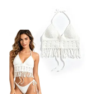 Suixtil 1 Stück Damen Häkeltop Weiß, Boho Neckholder Strand Oberteil | Elegantes Häkel Oberteil für Sommer, Festival & Urlaub | Atmungsaktives Hippie Tank Top