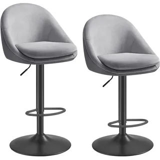 VASAGLE Barhocker 2er Set, höhenverstellbar, 360° drehbar, mit Rückenlehne | Barstuhl, Küchenstuhl, Sockel, Fußstütze, Stahl, für Theke, Bar, schiefergrau-mattschwarz, LENNA Kollektion LJB110G01