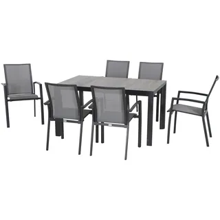 Siena Garden Garten-Essgruppe »Velia« 6x Dining Sessel: 56x66x89 cm, Tisch:140x90x74 cm, 7 Stk. tlg. Aluminium, Tischplatte aus Keramik, geeignet für 6 Personen, grau