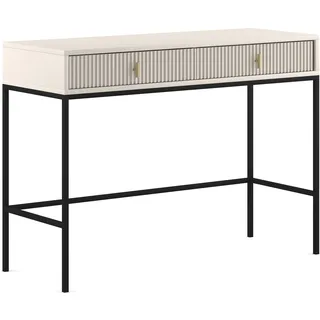 „Maggiore“ Schminktisch mit 2 Schubladen, in Kaschmir, mit gerillten Fronten und Metallbeinen – 104,2 x 50 x 77 cm - Beige, Grau