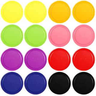 Skylety 16 Stück Heim Airhockey Roter Ersatz Air Hockey Pucks 2,5 Zoll Runde Sportcraft Tischplatte Airhockey Schwerer Tisch Airhockey Puck Mehrfarbige Airhockey für Spiele Tisch Zubehör