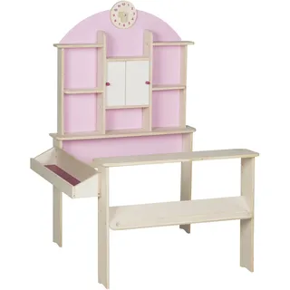 roba Kaufladen, Holz natur, mit Seitentheke, Uhr, rosa