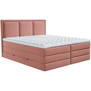 Mid.you Boxspringbett , Altrosa , Kunststoff , H3 + H4 , 7-Zonen , Höhe ca. 18 cm , 200x200 cm , Bettkasten, gepolstertes Kopfteil, Topper durchgehend, Wendematratze mit unterschiedlichen Härtegraden, in verschiedenen Größen erhältlich , Schlafzimmer, Betten, Doppelbetten