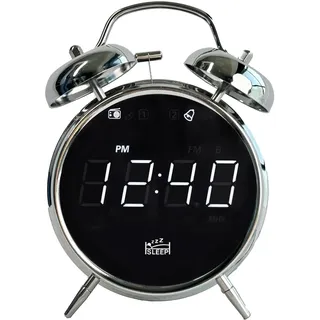 SILVA Schneider URW 240 Retro Uhrenradio mit Weckfunktion, Doppelglockenwecker, Display dimmbar, Einschlaftimer, Wecken mit Klingel oder Radio, Chrom