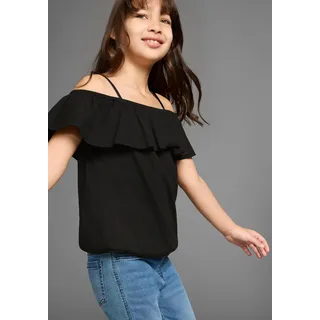 Kidsworld T-Shirt »Volant-Shirt« Kurzarm, weite Passform, Carmenausschnitt, aus Jerseystoff, schwarz,