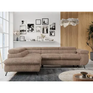 MKS Meble Ecksofa Sofa Braun, Wohnlandschaft L-Form mit Schlaffunktion und Bettkasten, Schlafsofa mit Bettkasten, Sofa mit Einstellbare Kopfstützen, Peter L... - Braun