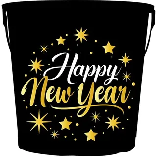 FIESTAS GUIRCA | Metall Eimer Frohes neues Jahr Wiederverwendbar (19x23 cm) - Tischdekoration für Silvesterfeiern - Ideal für Festlichkeiten - Schwarz