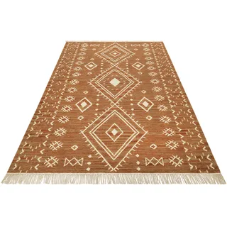 Green Looop Teppich »Monaco GL-82103« rechteckig 5 mm Höhe handgewebter Naturfaserteppich aus 80% Wolle 20 % Baumwolle, Fransen, braun