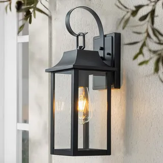 FTL Außenwandleuchte Vintage,Wandleuchte Aussen E27-Sockel, Groß Aussenlampe Wand, 60W Max Außenwandleuchte Mattschwarz Ausenbeleutung Hauswand, IP44 Wasserdicht Glas-Außenlaterne für Terrasse, Garten