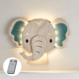 Lights4fun LED Wandleuchte Elefant aus Holz mit Fernbedienung Timer batteriebetrieben Innenbereich Kinderzimmer Deko Wandleuchte Kinderlampe Wandlicht Babyzimmer
