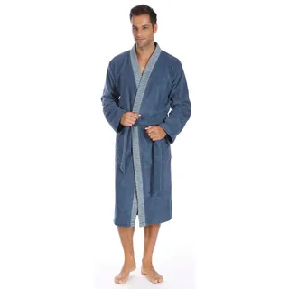 Herrenbademantel EGERIA "Bruno, ideal für Sauna & Spa, Hotelbademantel, Morgenmantel" Gr. L, blau, L:125cm, Walkfrottee, Hausmäntel, Herrenbademantel, Kimono mit Streifenbordüre, 100% Baumwolle