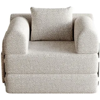 Okwish Schlafsofa 2-in-1 mit Ablagefach in der Armlehne und Stahlrahmen Khaki Chenille 100/80/90 cm , Naturfarben , Textil , 181.6x49.5x94 cm , Wohnzimmer, Sofas & Couches, Schlafsofas, Schlafsessel