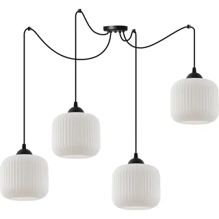 Hängelampe Spider Riffle Schwarz 4-flammig mit weißen Zylinder Lampenschirmen E27