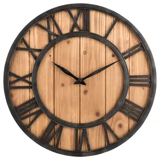 Oldtown Clocks Bauernhaus rustikale Scheune Vintage Bronze Metall & Massivholz geräuschlos große übergroße Wanduhr 18 Zoll Holz