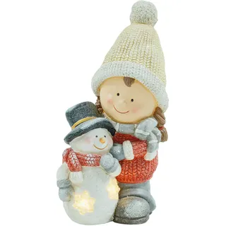 Homcom Weihnachtsdeko Figur, Weihnachtswichtel mit Schneemann, 45,5 cm Weihnachtsfigur mit LED-Licht, Dekofigur zu Weihnachten, für In- und Outdoor