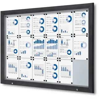 Showdown Displays Showdown® Abschließbarer Schaukasten Magnetisch 146,5 x 106,7 cm, Anthrazit 18 x DIN A4