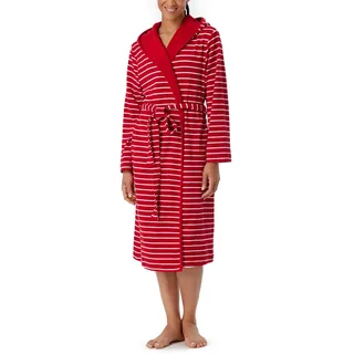 Schiesser Damen Bademantel Mit Kapuze Frottee 110 Cm Länge - Baumwolle Gemustert, Rot_181535, L EU