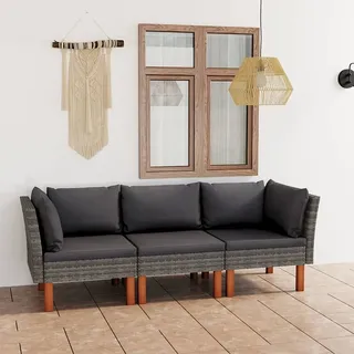 The Living Store 3-Sitzer-Gartensofa mit Kissen Grau Poly Rattan - Grau