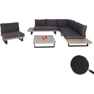 Garten-Garnitur mit Sessel HWC-H54, Lounge-Set Sofa, Spun Poly Akazie Holz Aluminium grau, Polster dunkelgrau - Grau