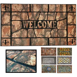 LUCA HOME Fußmatte für den Eingangsbereich aus Gummi, Texas, 45 x 75 cm, Form der Unterseite, rutschfest, leicht zu reinigen, saugfähig, gepolstert, für den Innen- und Außenbereich (Welc Brick)