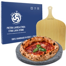 MY FRIEND SICILIA - Set Lavastein Etnea Pizzastein + Pizzaschaufel - Rund Durchmesser 35 cm - gesund und natürlich (Lavastein + Schaufel)