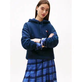 Hoodie TOMMY JEANS "TJW BXY BADGE HOODIE EXT", Damen, Gr. XL (42), blau (schwarz night navy), Sweatware, Obermaterial: 100% Baumwolle, unifarben, bequem hüftlang, Rippbündchen, Sweatshirts Hoodie, mit Logo-Badge