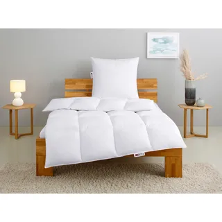 my home Kassettenbett + Kopfkissen »RINA, Bettdecke in 135x200 & 155x220 cm, 2-tlg.« Set mit Kissen 40x80 cm, 80x80 cm für Herbst, Winter, Made in Germany, weiß