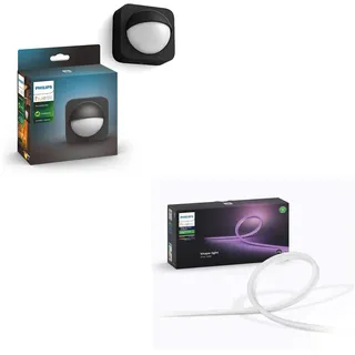 Philips Hue Lightstrip 5m + Außensensor dimmbarer LED Streifen für das Hue Lichtsystem mit 16 Mio. Farben, smarte Lichtsteuerung über Sprache oder App