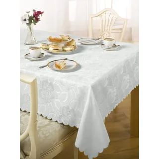 Emma Barclay Tischdecke Damast Rose Jacquard 132 x 132 cm Weiß