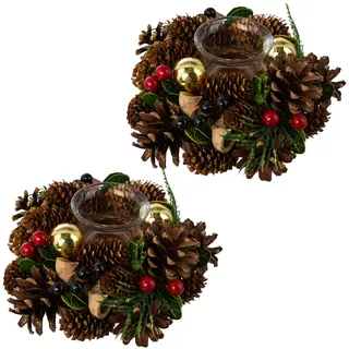 creativ home Teelichthalter Adventsgesteck mit Teelichthalter Beige