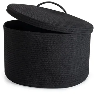 Rieeyrslza Wäschekorb für Decken mit Deckel 32L Gewebter Baumwoll Seil Korb Faltbarer Aufbewahrungskorb mit Hohler Griff, für Kinderzimmer Wohnzimmer, Platzieren Decken Kissen, 40 x 25cm(Schwarz)