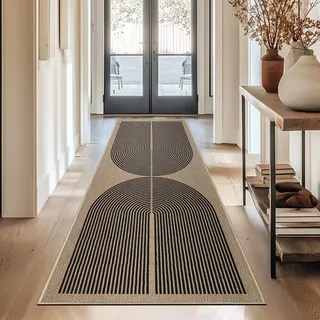 Capslpad Teppich Läufer Flur 80x200cm Waschbar Teppichläufer, Schwarz | Rutschfest Küchenteppich Jute Aussehen Teppich Küchenläufer Korridor läufer Flur Küche,Schlafzimmer, Balkon