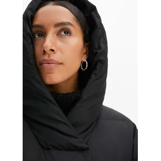 Steppmantel BONPRIX, Damen, Gr. 38, schwarz, Steppware, Obermaterial: 100% Polyester. Futter: 100% Polyester. Füllung: 100% Polyester, unifarben, oversize knielang, Rippbündchen, Mäntel Steppmantel, mit dicker Wattierung, mit Kapuze, Oversize-Passform