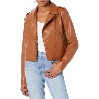 The Drop Damen Heather Bikerjacke, Kunstleder, Cognac, XXL Große Größen