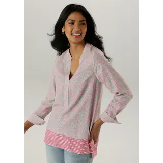 Longbluse ANISTON SELECTED, Damen, Gr. 40, rosa (rose, mintgrün, weiß), Web, Obermaterial: 100% Viskose, bedruckt, gemustert, lässig geschnitten Po-bedeckend, V-Ausschnitt, 2-Knopf-Manschette, Blusen Longbluse, mit Rankenmusterung und Bordürendruck am Saum