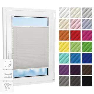 Estika Plissee zum Kleben innenrahmen - Perle - 85 cm x 80 cm - Plissee ohne Bohren, Plissee-Rollos für Fenster mit Klebemontage, Innenjalousie