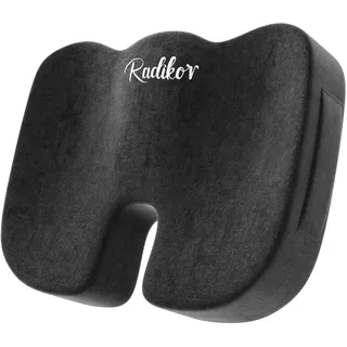 Radikor Orthopädisches Sitzkissen Hüfte, Sitzkissen Bürostuhl, Steißbeinkissen Auto, Ergonomisches, aus Memory Foam, mit Rutschfester Boden, Entlastet das Steißbein