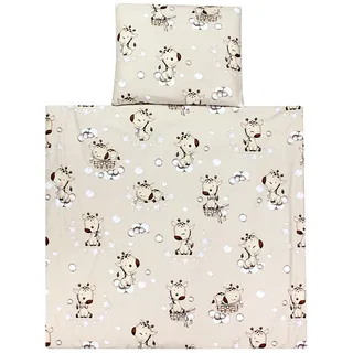 TupTam Unisex Baby Wiegenset 4-teilig Bettwäsche-Set: Bettdecke mit Bezug und Kopfkissen mit Bezug, Farbe: Giraffe Beige, Größe: 80x80 cm