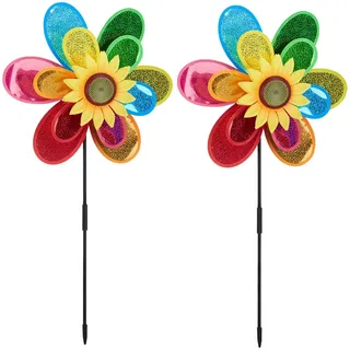 Relaxdays 2xWINDRAD , Multicolor , Kunststoff, Metall , 38x75x14 cm , Dekoration, Gartendeko