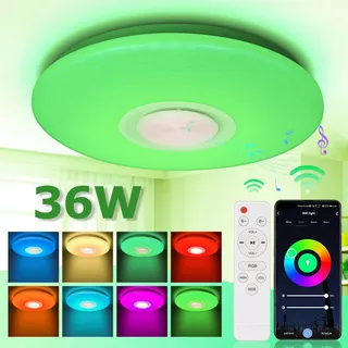 VINGO 36W LED Deckenleuchte RGB Bluetooth Musik Dimmbar Deckenlampe Fernbedienung Lautsprecher - Weiß