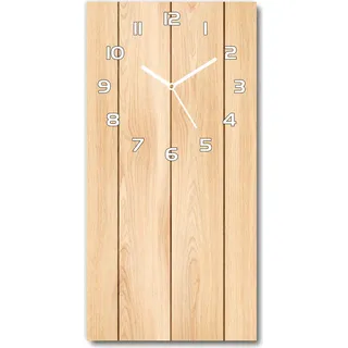 Wanduhr aus Glas – 30x60 cm - Glasbild - Glasuhr - Gehärtetes Glas -Hölzerner Hintergrund - Beige