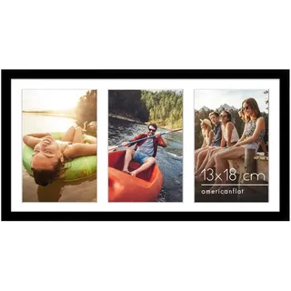Americanflat 20x41 cm Bilderrahmen Collage - Zeigen Sie drei 13x18 cm Fotos an Ihrer Wand an - Bilderrahmen für Mehrere Bilder der Familie - Verbundholz mit Bruchsicherem Glas - Schwarz