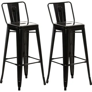 CLP Barhocker 2er Set mit Lehne im Industrial-Look Mason, mit Rückenlehne,schwarz - Schwarz