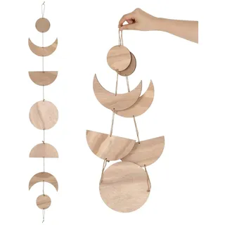 jojofuny Boho Wanddeko Sonne Mond Holz Runde Holzdeko Wandbehang Rustikale Wanddekoration Vintage Wohnaccessoires Landhausstil Raumdeko Aufhängung Ornament
